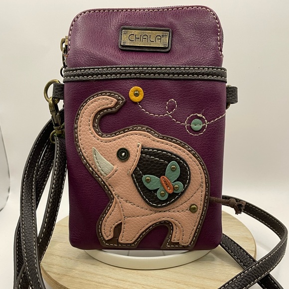Chala Handbags - CHALA Elephant Crossbody Purse - interchangeable strap & flower and leaf charms